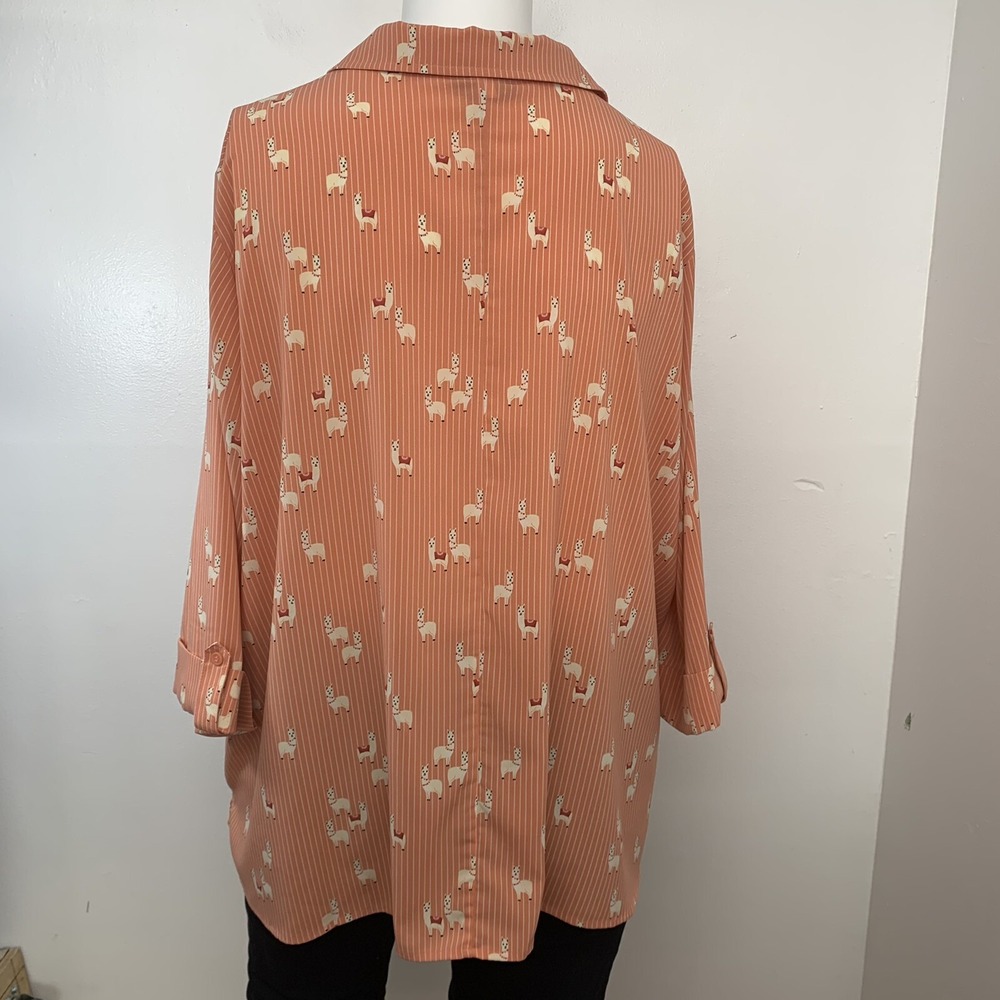 Catherines Top‎ Blouse 3X   Novelty Print Lamas Orange Stripe 3/4 Sleeve Office - Picture 6 of 12